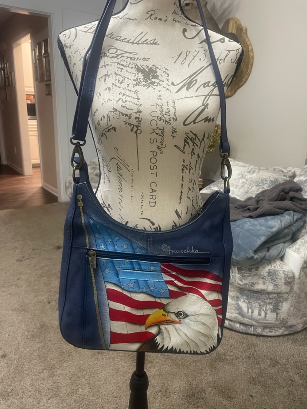 Anuschka Hand-Painted Slim Stars & Stripes Leather Hobo Bag